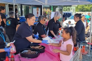 Volunteers hand out food in Wairoa captioned Photo RNZ Jonty Dine
