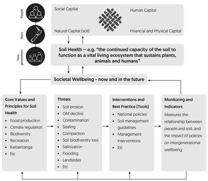 Figure 1 A soil health and well-being framework (from Stronge et al. 2020). Figure 1 A soil health and well-being framework (from Stronge et al. 2020).